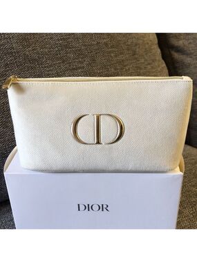 Dior Beauty Makeup Bag Pouch Off White Cream Velvet Medium Makeup Bag Authentic